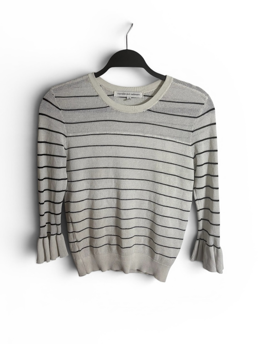 cupcakes & cashmere white and Black Striped Crewneck Knit Sweater Top